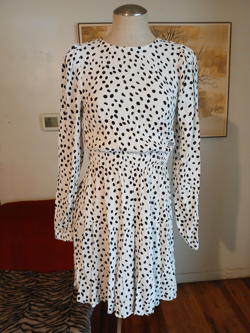 Vintage Black Polka Dot Dress With Lace Up Back By Goldi Collection